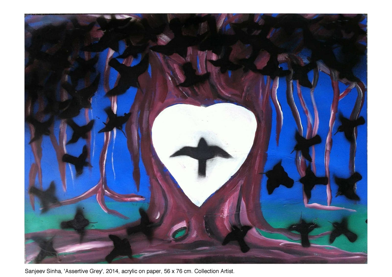 Assertive Grey — Acrylic on Paper by Sanjeev Sinha, 2014
